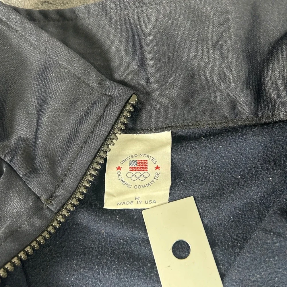 USOC Track Jacket Mens Medium Navy Blue USA Olympic Committee Full Zip Vintage